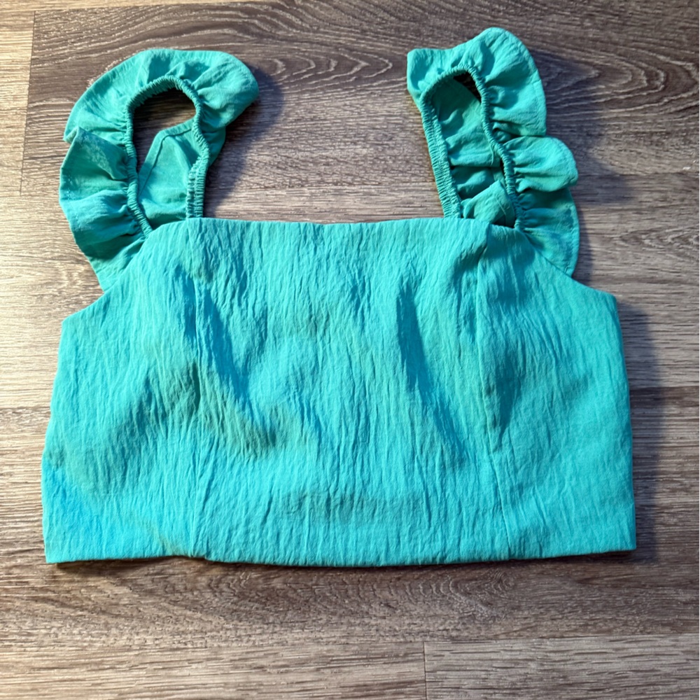 Blue Blush Crop Top Women Green Tulle Ruffle Sleeve Boho Coquette Balletcore